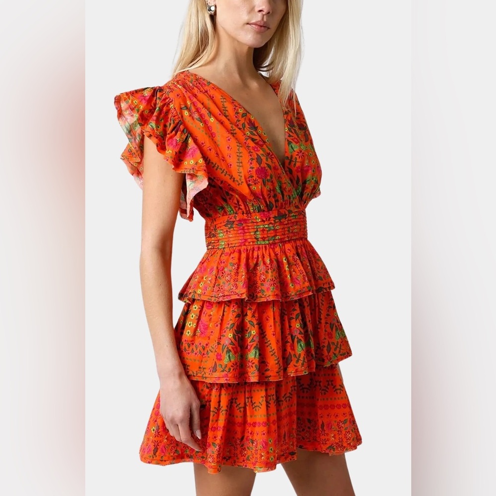 Vibrant Orange Ruffle Mini floral Dress